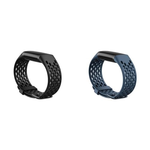 Armband Kompatibel mit Fitbit Charge 6 Armband Damen Herren Sport Atmungsaktiv Silikon Wasserdicht Ersatzarmband (Einheitsgröße, Z-Schwarz/Blau) von Generic