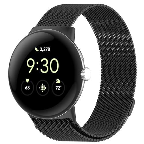 Armband für Google Pixel Watch 4 41mm Edelstahl Metall Einstellbar Ersatzarmband Weich Atmungsaktiv Magnetversch Mesh Gewebte Uhrenarmbänder für Pixel Watch 4 41mm Smartwatch (Schwarz) von Generic