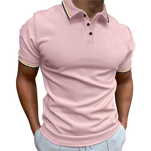 Armbanduhr Frosch Herren Frühling und Sommer einfarbiges Stehkragen-Hemd, kurzärmeliges Freizeit-T-Shirt Sportuhr Herren (Pink, M) von Generic