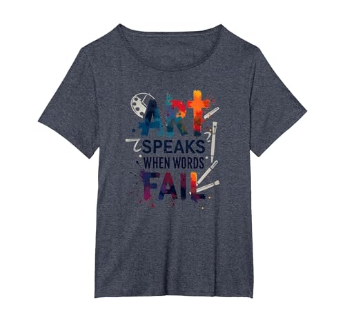 Art Speaks When Words Fail – Inspirational Arts Zitat T-Shirt, Damen Große Größen, Blau Meliert, 5X von Generic