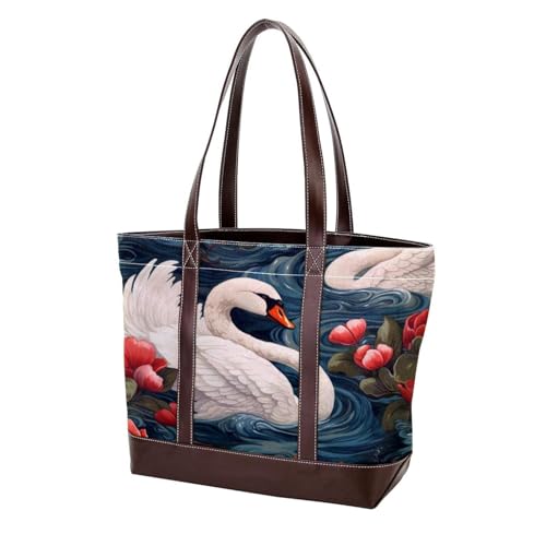 Art Swan Flower-1607 modische Damen-Geldbörse aus gewaschenem, strapazierfähigem Leder mit Tragegriff oben, mit Taschen, Reißverschluss, Multicolor 08, 33.8x12x31cm/13.3x4.7x12.2 in von Generic