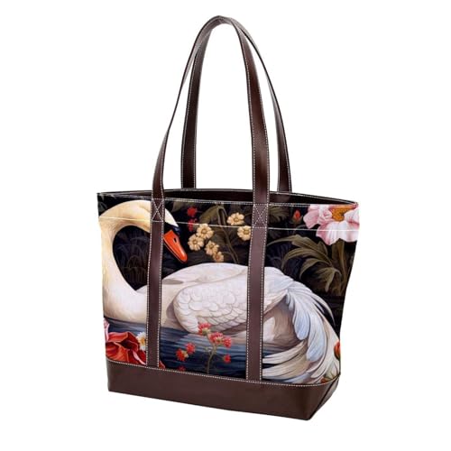 Art Swan Flower-1607 modische gewaschene strapazierfähige Ledergeldbörse für Damen, mit Tragegriff oben, mit Taschen, Reißverschluss, Mehrfarbig 02, 33.8x12x31cm/13.3x4.7x12.2 in von Generic