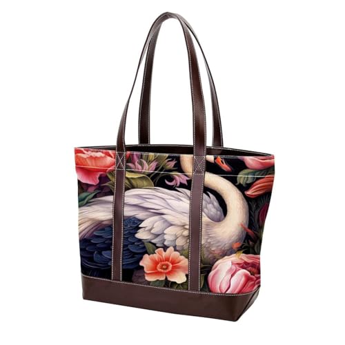 Art Swan Flower-1607 modische gewaschene strapazierfähige Ledergeldbörse für Damen, mit Tragegriff oben, mit Taschen, Reißverschluss, Mehrfarbig 05, 33.8x12x31cm/13.3x4.7x12.2 in von Generic