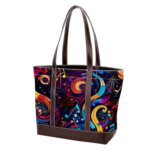 Artistic Notes-196 Tragetaschen, strapazierfähiges Leder-Leinen, Geldbörsen und Handtaschen für Damen, Tragegriff oben, Hobo-Taschen von Generic