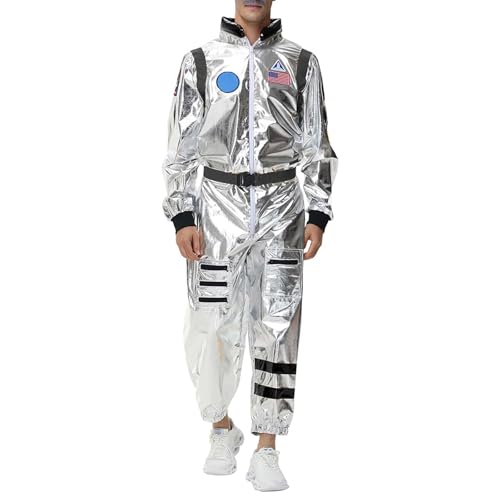 Astronaut Kostüm Herren Silber Astronauten Kostüme für Erwachsene Costume Weltall Raumfahrer Raumfahrer Fasching Space Karneval Overall Männer Faschingskostüme Karnevalskostüm von Generic