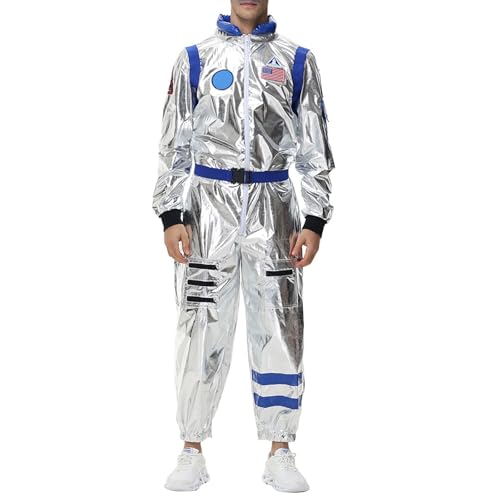 Astronaut Kostüm Herren Silber Astronauten Kostüme für Erwachsene Costume Weltall Raumfahrer Raumfahrer Fasching Space Karneval Overall Männer Faschingskostüme Karnevalskostüm von Generic