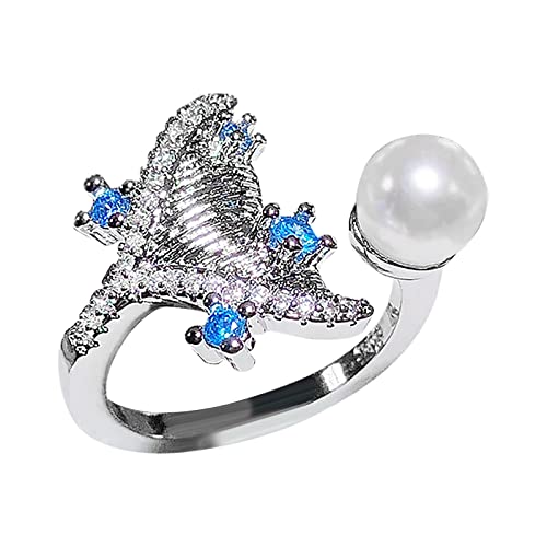 Asymmetrischer Perlen-runder Damenring Kreativer Ring Interessanter Ring Perlenring Patch Der Ringe (Silver, One Size) von Generic