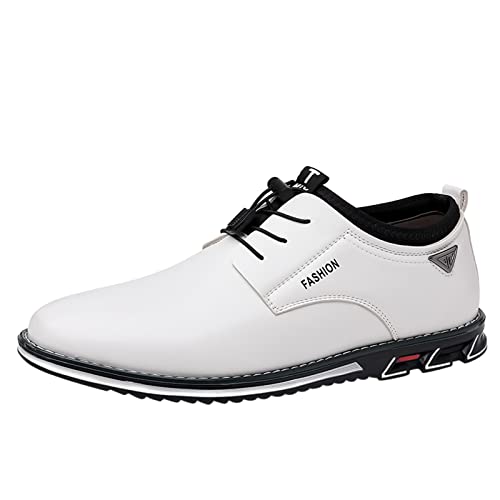 Atmungsaktive Bequeme Business-Schnürschuhe für die Arbeit, Freizeit, einfarbige Lederschuhe für Herren Schuhe Herren Sneaker Anthrazit (White #2, 42) von Generic