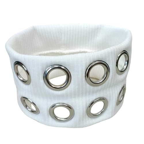 Atmungsaktives dehnbares Punk Haarband Damen Stirnband mit Metallösen Modeaccessoire ausgeschnittenes breites Barrettes für stylisches Haar (D, 20x8x0.5cm) von Generic