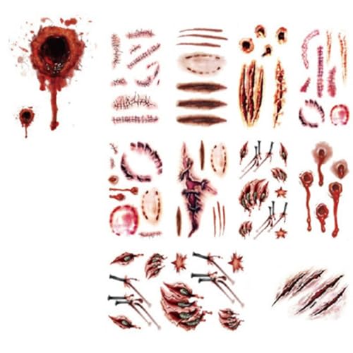 -Aufkleber - Halloween-Gesichts-Aufkleber | 11 Blatt gruselige Augapfel-Stich-Narben-Schorf- Zombie-Vampir-Make-up-Aufkleber für Gesicht und Körper von Generic