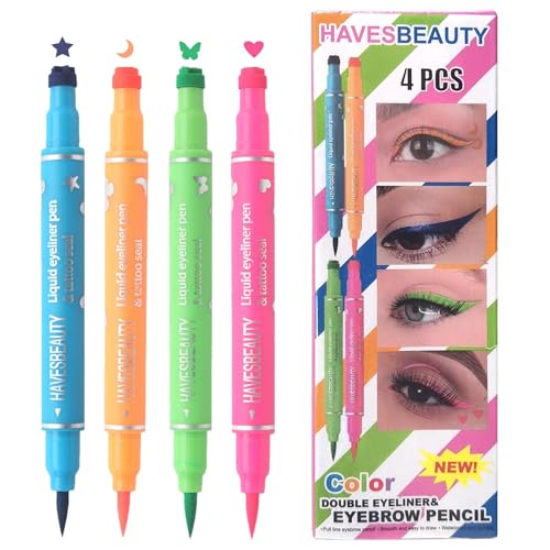 Augen-Make-up-Stift, langanhaltender Eyelinerstift, Doppelkopf, 4 Farben, flüssiger Stempel, Beauty-Eyeliner von Generic