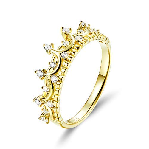 Authentische 925 Sterling Silber Prinzessin Krone Gold Farbe Krone Ringe für Frauen Ehering Schmuck von Generic