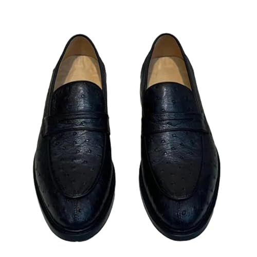 Authentische Straußenhaut, klassisch, einfarbig, schwarz, Geschäftsleute, weiches Laufkleid, Loafers, echtes Leder, Herren-Schlupfschuhe, Schwarz, 41.5 EU von Generic