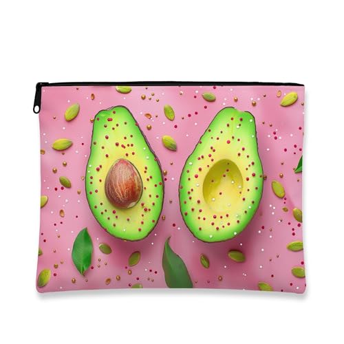 Avocado-Make-up-Tasche, süße grüne Früchte, Kosmetiktasche für Damen, tragbare kleine Canvas-Reißverschluss-Organizer, Sommergeschenk, Hautpflege-Kulturbeutel, Pfirsich, 7x9 Inch, Avocado von Generic