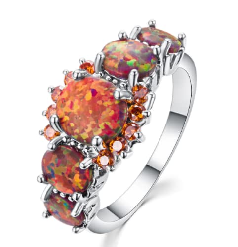Awmnjtmgpw 925 Sterling Silber Diamantring Ovalschliff Granatapfel Orange Natürliche fünf ovale Ringe Exquisiter Damen Diamantring Antrag Hochzeit Verlobung Diamantring Größe (6-10) (Größe 10) von Generic