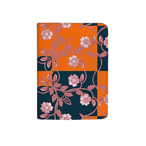 BALII Reisepasshülle, Blumen, geometrisch, kariert, Leder, Reisepassschutz für Damen und Herren, Reise-Brieftasche, Organizer, Geschenk, Blumen Geometrisch Kariert, 10x14x1.5 CM von Generic