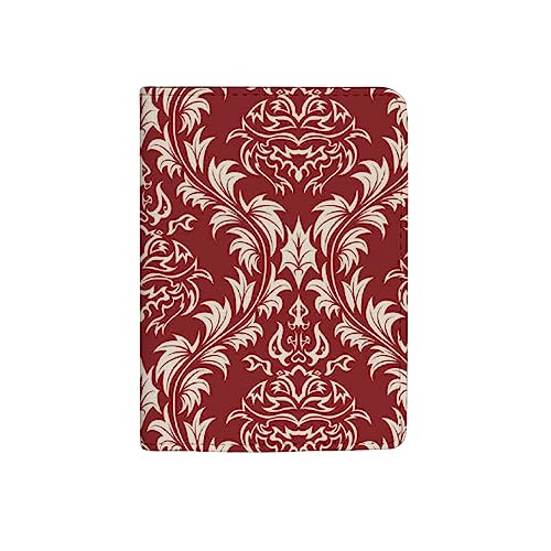 BALII Reisepasshüllen Halter Rot Paisley Damast Thema Reisepass Schutz für Damen Herren PU Leder Reise Brieftasche Case Organizer, Rotes Paisley-Damast-Design, 10x14x1.5 CM von Generic