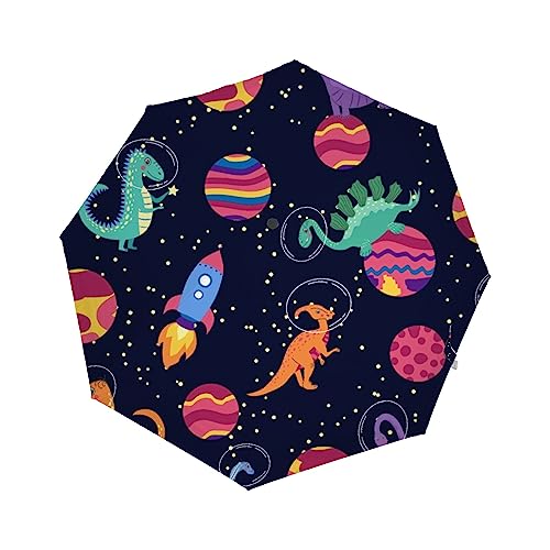 BALll Faltbarer Regenschirm, automatisches Öffnen und Schließen, Anti-UV-Dino im Weltraum, Reise, kompakter Regenschirm, tragbar, Dino im Weltraum von Generic