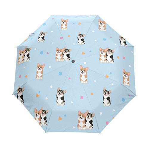 BALll Faltbarer Regenschirm Sonne Regen Regenschirm Automatisch Anti-UV Couple Corgi Hund Reise Kompakt Regenschirm von Generic