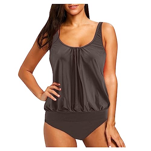 BBring Badeanzug Damen Sexy Große, einfarbige, konservative Tankini-Split- für Damen mit hoher Taille Bademode Damen Bauchweg Bikini Bauchweg Hose Damen(B08-Braun,M) von Generic