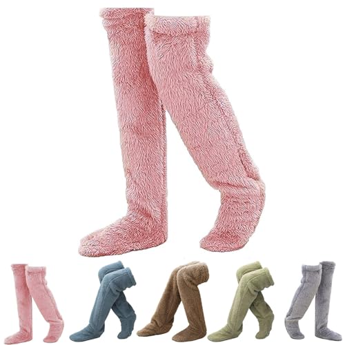 BBring Damen Plüsch Overknee Socken Flauschig Winter warme Socken Teddy Fleece Overknee Strümpfe Kuschelsocken Weiche Knee High Socks für Herbst Winter Haussocken Wintersocken Kniestrümpfe Leg Warmers von Generic