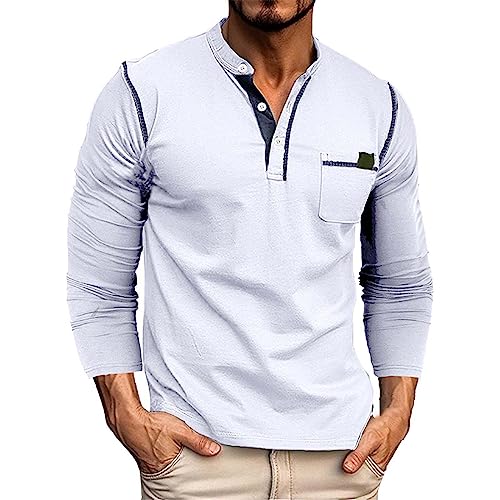 BBring Henley Pullover,Hemd Herren Langarm Henley Sommerhemd Herren Freizeithemd Leinenhemd Regular Fit Men Shirts(Y3-White, XL) Langarmshirts von Generic