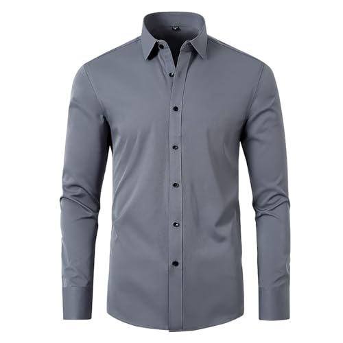 BBring Herren Hemd Schwarz,Businesshemden Für Herren Kurzarm,Herren Hemden Herren-Hemd Slim-Fit Herren Hemden Langarm-Hemden Männer Freizeit-Hemd Business S-6XL(Grey, XXXL) von Generic