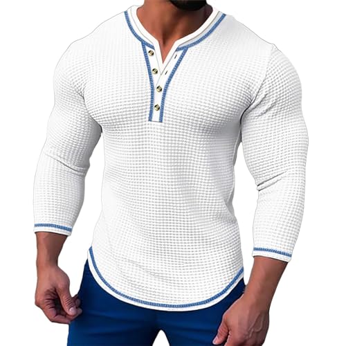 BBring Herren Oberteile,Herren Shirt Langarm Mit Knopfleiste Herrenmode Herbst Casual Langarm Knopf Einfarbig Langarm T-Shirt Top (White, XL) Longsleeve Herren Schwarz von Generic