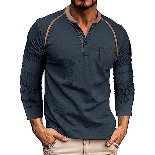 BBring Langarmshirt Herren Weiss,Herren Baumwolle Kurzarm/Langarm Shirt,Schlanke Passform Muskelshirts,Casual Henley Shirt,Geripptes Tshirt(Blue, XXL) Schlafoberteil Damen Langarm von Generic