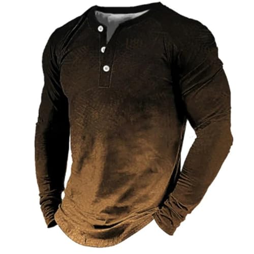 BBring Long Sleeve Shirt Men,Hemd Herren Langarm Henley Sommerhemd Herren Freizeithemd Leinenhemd Regular Fit Men Shirts(Yellow, L) Henley Pullover Herren Langarm von Generic