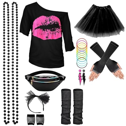 BBring Party Outfit Damen,Karneval Kostüm Damen Damen Freizeit Karneval Party Fischernetz Kurzarm Ohrringe Halskette Bein Set Handschlaufe Brille Stirnband Siebenteiliges Set (Black, XXXL) von Generic