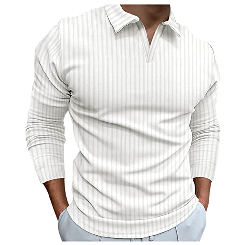 BBring Poloshirt Herren,Herrenpullover Langarm,Poloshirt Herren Langarm Getäfelt T Shirts Männer Hemd T-Shirt Slim Fit Golf Sports(White, M) von Generic