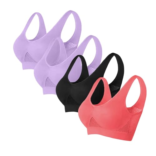 BBring Sport BH Damen Große Brüste,BH ohne Bügel Nahtloser Sport BH im 4er Pack für Sport Freizeit und Beruf, Atmungsaktiv Cooler Lift-up-Air-BH(Grey, S) Orthopädischer Haltungskorrektur BH von Generic