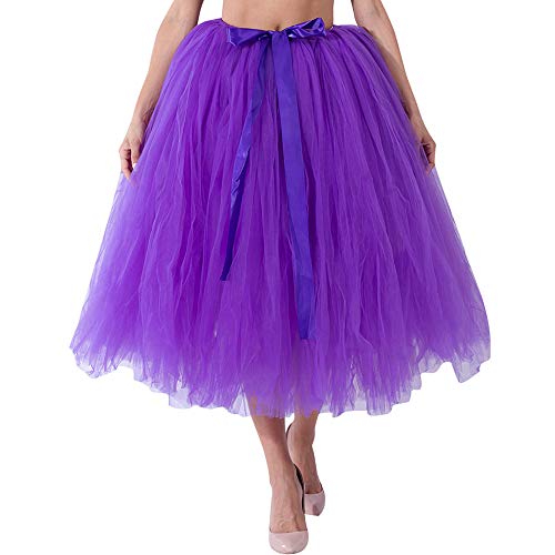 BBring Tüllrock Damen Lang Grün,Damen Tüllrock 5 Lage Prinzessin Falten Rock Tutu Organza Petticoat Ballettrock Unterrock Pettiskirt(Deep Purple, One Size) Rotes Tütü von Generic