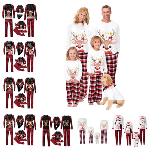 BBring Weihnachten Schlafanzug Familien Pyjama Set Lang Tops+Hosen Strampler Neujahr Zweiteiliger für Vater, Mutter (Red-Men, XL) Weihnachtspyjama von Generic