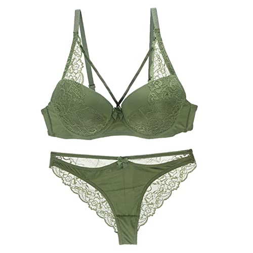 BCDE Big Cup BH-Sets Damen Nahtlose Unterwäsche Push-Up-Spitzenwäsche,Armeegrün,95C von Generic