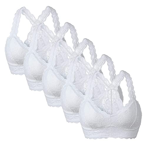 BH Damen Ohne Bügel | 5 Stück Sport BH Damen Neckholder Spitzen BH Bralette Soft Bra Crop Top Set Push Up Yoga Sports Bra Ungepolstert Bustier Schlafen BH Atmungsaktiv Lace Bra für (White #1, M) von Generic