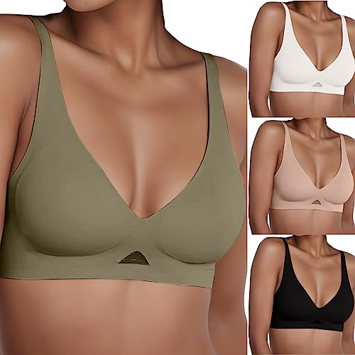 BH Damen Ohne Bügel Bequemer BH Push Up Soft BH V Ausschnitt Weicher Bustier Ultrakomfortable BH Gepolstert Bralette T-Shirts Damen BH Modern Feeling Komfort Weicher Seamless von Generic