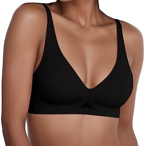 BH Damen Ohne Bügel Bequemer BH Push Up Soft BH V Ausschnitt Weicher Bustier Ultrakomfortable BH Gepolstert Bralette T-Shirts Damen BH Modern Feeling Komfort Weicher Seamless von Generic