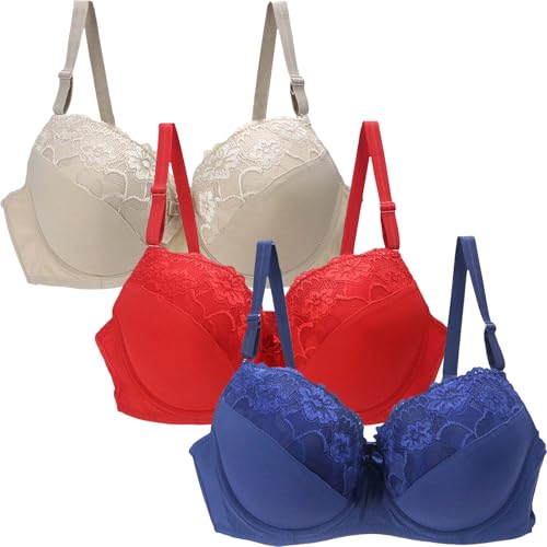BH Damen Ohne Bügel Große Größen Set - Push Up Bra Mit Blumen Spitze Klassische BHS Verstellbarem Bustier Gepolstert U-Rücken Bras Große Brüste Bralette Sport Dessous Reizwäsche von Generic