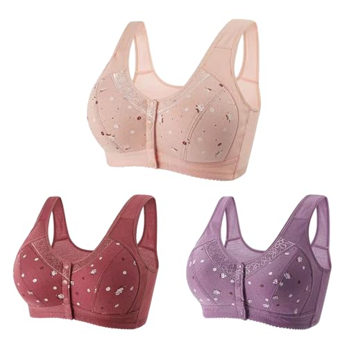 BH Damen Ohne Bügel Große Größen Vorderverschluss Damen-BHS Gänseblümchen BH Spitzennähte Alltag BH Große Brüste Starker Halt Bequem BH Für Senioren Minimizer BH Schlaf Bustier Still BH 2PC/3PC von Generic
