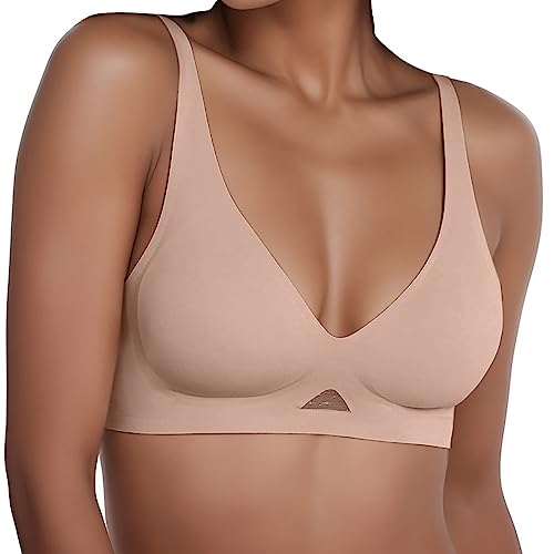 BH Damen Ohne Bügel V Ausschnitt Komfort Soft BH Push Up Seamless BH Damen Sport Bustier Damen Gepolstert Starker Halt Nahtlose Joggen Yoga Fitness Bra von Generic