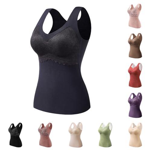 BH Hemdchen Ohne BüGel Warme Thermo Underwear Unterhemd BH Hemd Damen Mit Cups, Thermohemd Tanktops Frauen, Top Mit Integriertem BH, ThermounterwäSche V-Ausschnitt Tank Top von Generic