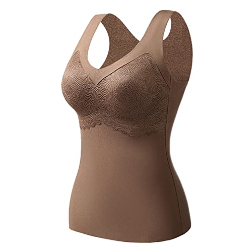 BH Hemdchen Ohne BüGel Warme Thermo Underwear Unterhemd BH Hemd Damen Mit Cups, Thermohemd Tanktops Frauen, Top Mit Integriertem BH, ThermounterwäSche V-Ausschnitt Tank Top von Generic
