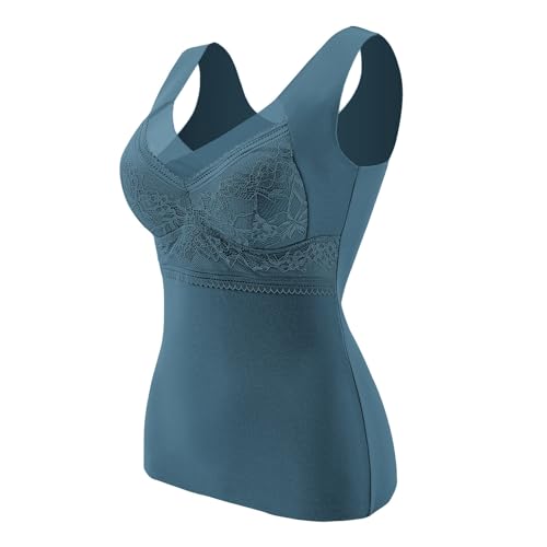 BH Hemdchen Ohne BüGel Warme Thermo Underwear Unterhemd BH Hemd Damen Mit Cups, Thermohemd Tanktops Frauen, Top Mit Integriertem BH, ThermounterwäSche V-Ausschnitt Tank Top von Generic