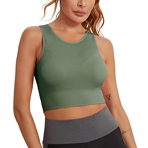 BH Push Up BH Crop Sport-BH BH Tops BH In Built Wireless Racerback Damen Top Yoga Impact High Sports Longline Yoga BH Soft BH (Army Green, XXL) von Generic