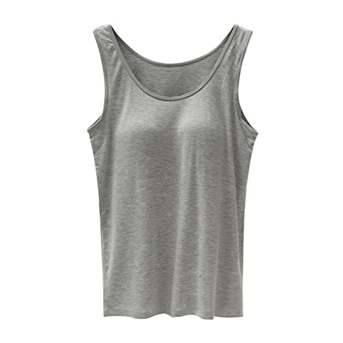 BH Unterhemden Damen Baumwolle Locker Sitzendes Tanktop Shirt Mit Integriertem BH Ohne Bügel Spaghetti Unterhemd Sport Tank Tops Built In Bra Crop Cami Top Tanktops Frauen Grau L von Generic