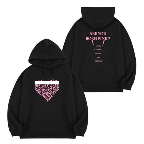 BLI-NK Album Born Pink Hoodie Support Bedrucktes Merch-Sweatshirt 2023 Baumwoll-Reißverschluss-Shirts(A Black,S) von Generic