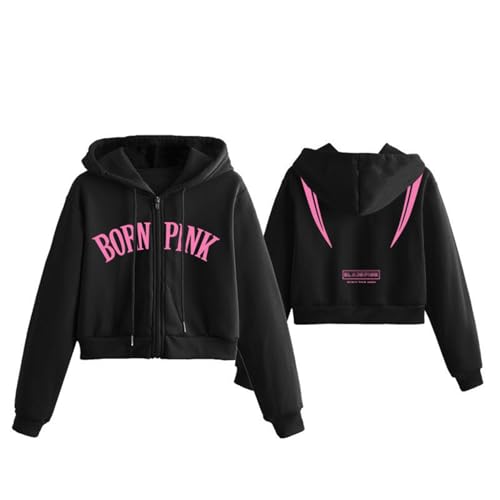 BLI-NK Album Born Pink Hoodie Support Bedrucktes Merch-Sweatshirt Baumwoll-Reißverschluss-Shirts(A Black,M) von Generic