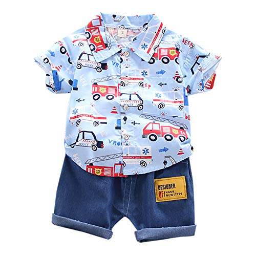 Baby Boys Boy's 2 Piece Short Sleeve Denim Shorts T-Shirts Half Sleeve Button-down-Kinder -Tops Gentleman Sommerhemd Freizeithemd Kurzarm Shirt Kleidung Hemd Flugzeugdruck (Blue, 2-3 Years) von Generic